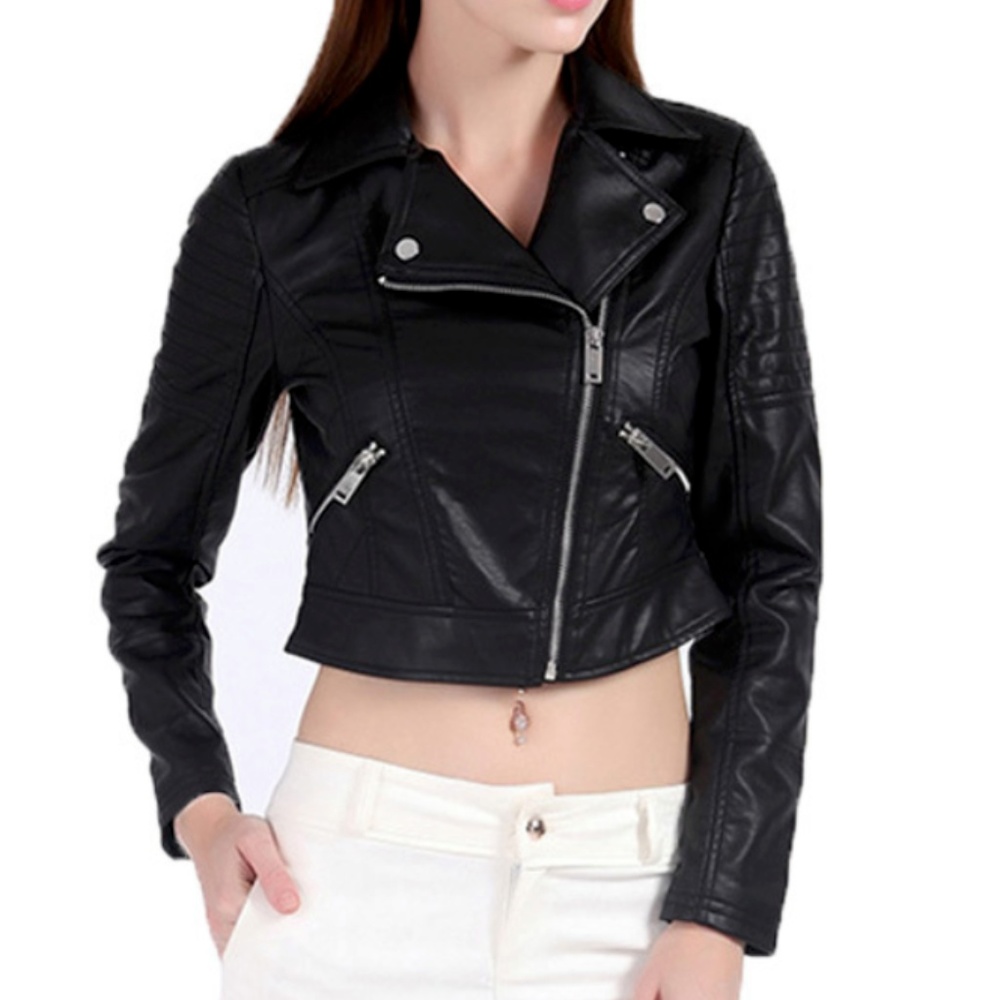 New Look - Faux Leather Crop Biker Jacket